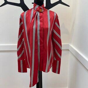 Red tripes silk tunic